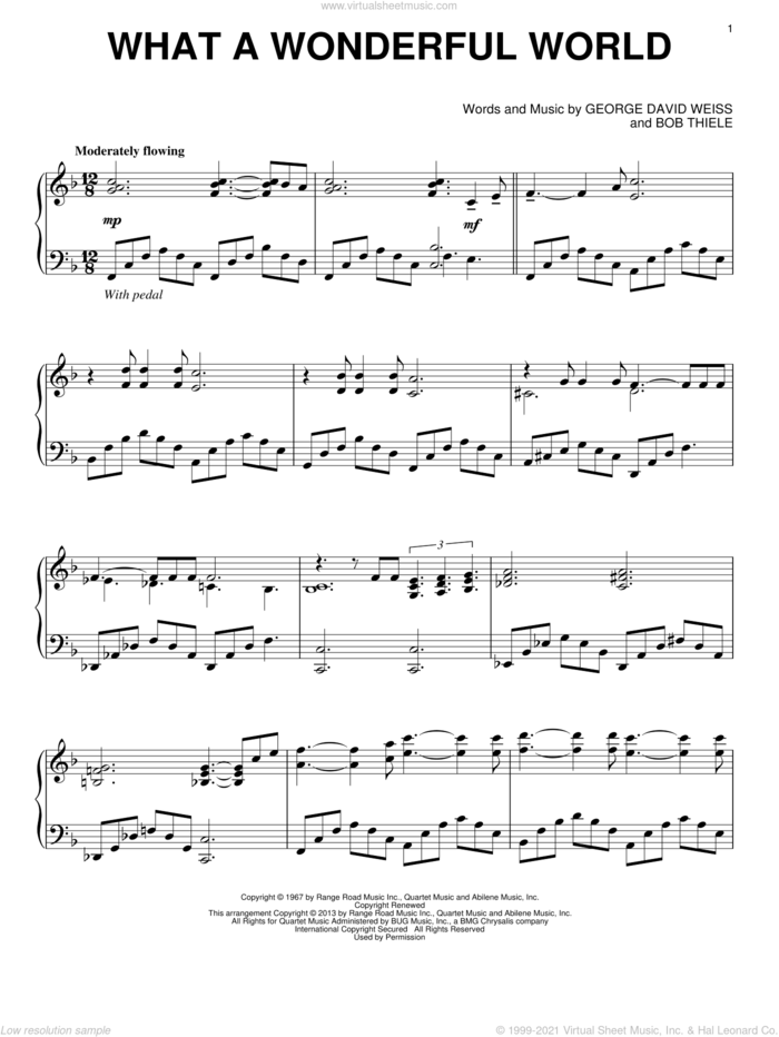 What A Wonderful World sheet music for piano solo by Louis Armstrong, intermediate skill level