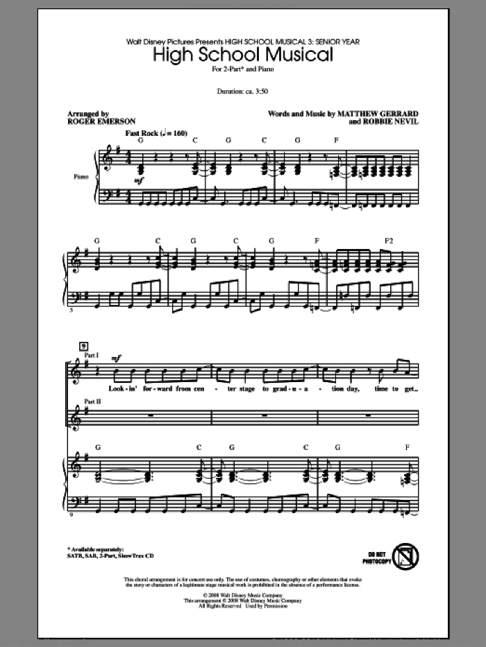 High School Musical sheet music for choir (2-Part) by Roger Emerson, intermediate duet