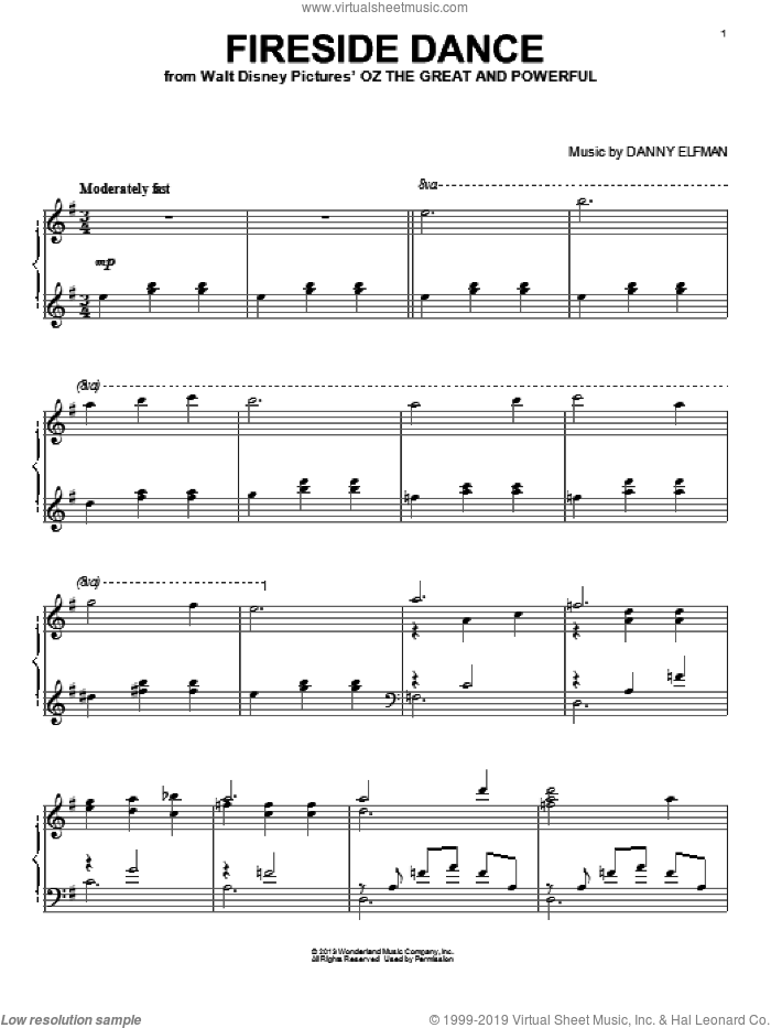 Fireside Dance sheet music for voice, piano or guitar by Danny Elfman, intermediate skill level