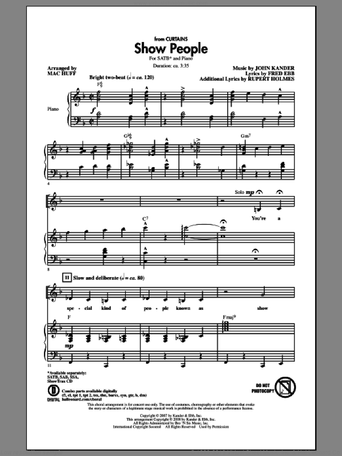 Show People sheet music for choir (SATB: soprano, alto, tenor, bass) by Mac Huff, Fred Ebb and Rupert Holmes, intermediate skill level