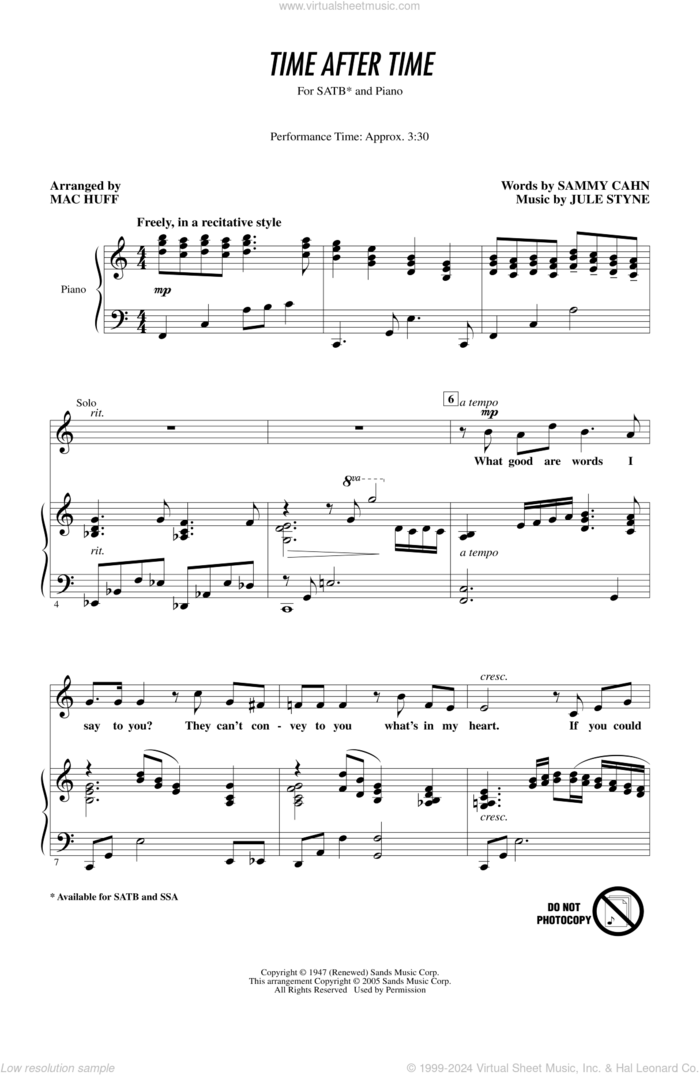 Time After Time (arr. Mac Huff) sheet music for choir (SATB: soprano, alto, tenor, bass) by Frank Sinatra, Jule Styne, Mac Huff and Sammy Cahn, intermediate skill level