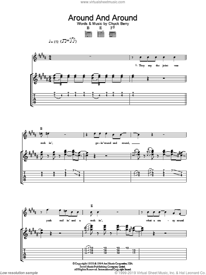 Around And Around sheet music for guitar (tablature) by Chuck Berry, intermediate skill level