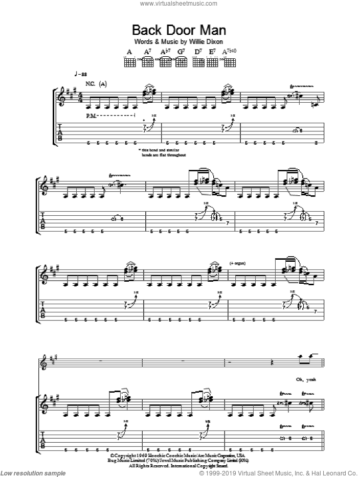 Back Door Man sheet music for guitar (tablature) by The Doors and Willie Dixon, intermediate skill level