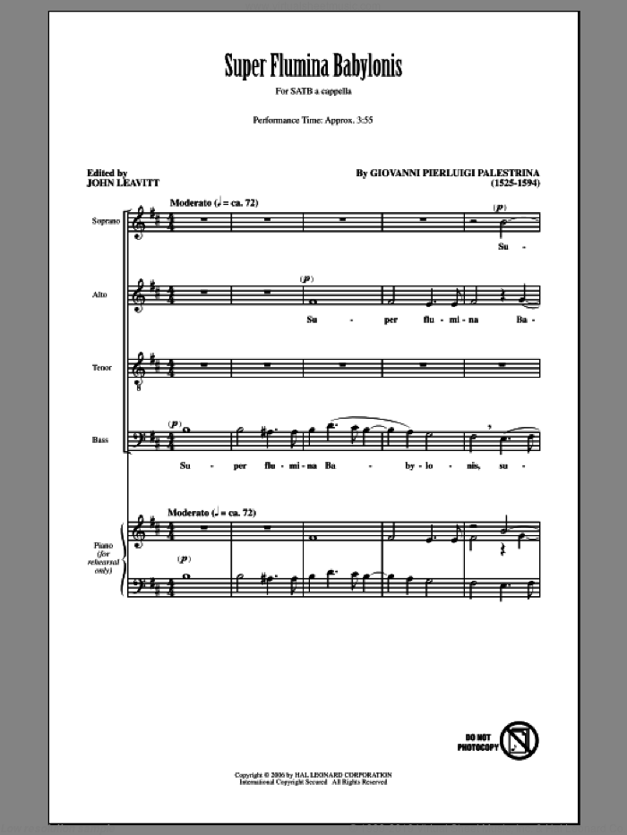 Super Flumina Babylonis sheet music for choir (SATB: soprano, alto, tenor, bass) by John Leavitt and Giovanni Palestrina, intermediate skill level