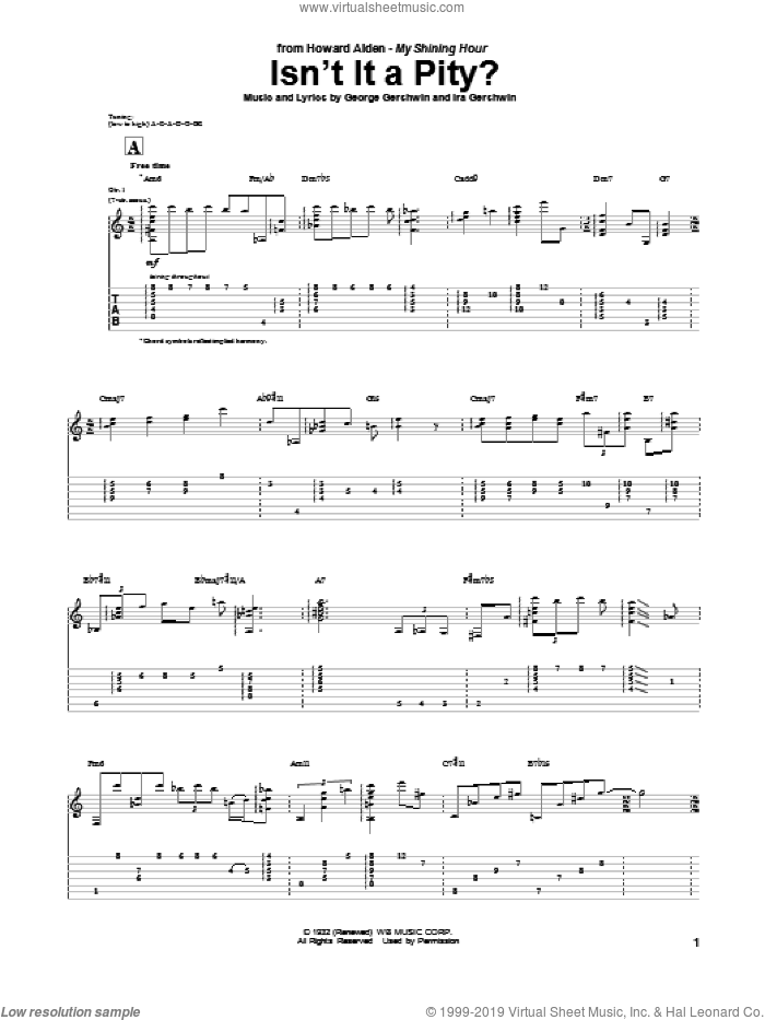 Isn't It A Pity? sheet music for guitar (tablature) by Howard Alden, George Gershwin and Ira Gershwin, intermediate skill level
