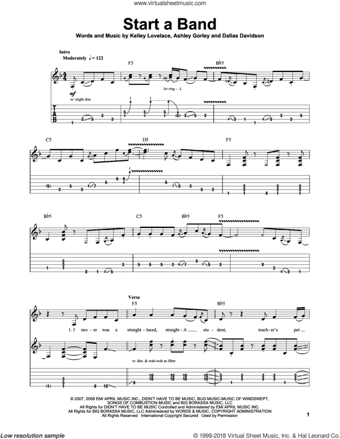 Start A Band sheet music for guitar (tablature, play-along) by Brad Paisley, intermediate skill level