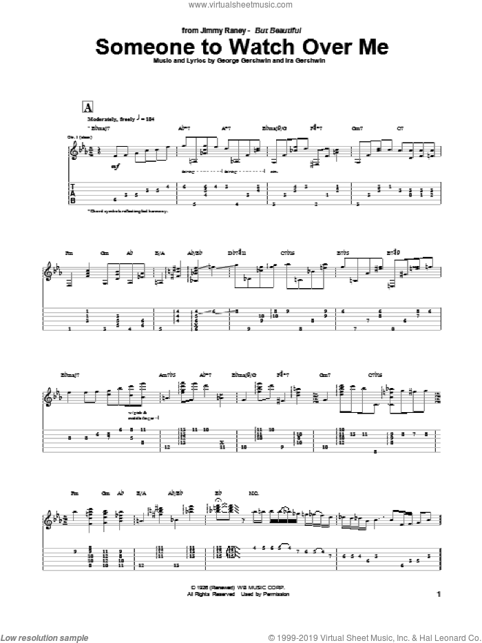 Someone To Watch Over Me sheet music for guitar (tablature) by Jimmy Raney, George Gershwin and Ira Gershwin, wedding score, intermediate skill level