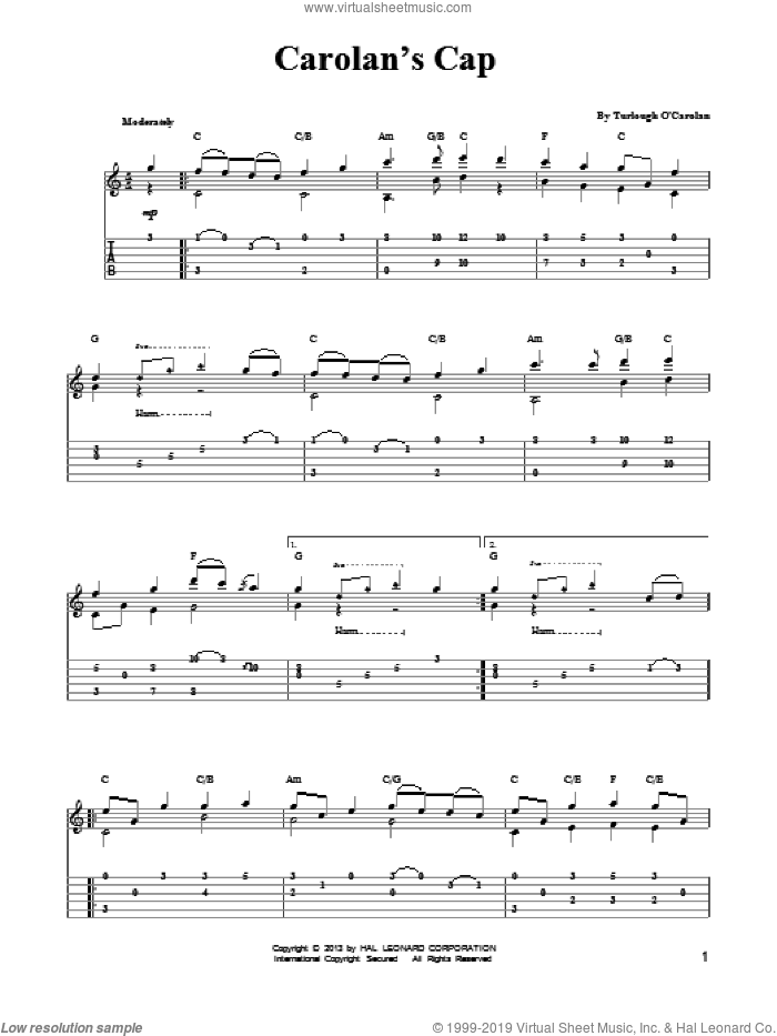 Carolan's Cap (arr. Mark Phillips) sheet music for guitar solo (easy tablature) by Mark Phillips, easy guitar (easy tablature)