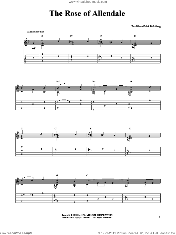 The Rose Of Allendale sheet music for guitar solo (easy tablature) by Mark Phillips, easy guitar (easy tablature)