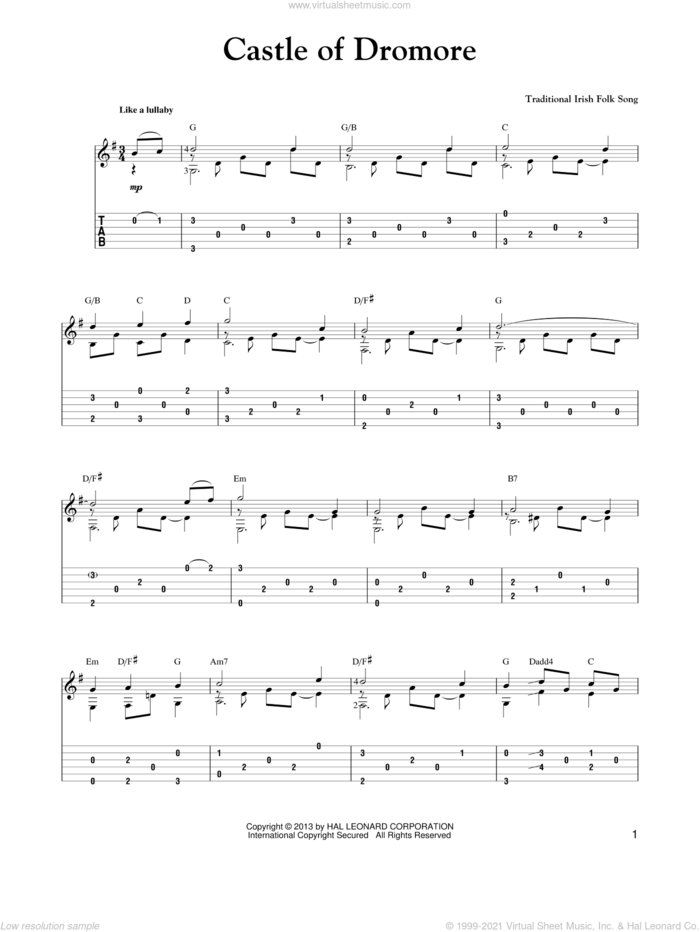 Castle Of Dromore sheet music for guitar solo (easy tablature) by Mark Phillips, easy guitar (easy tablature)