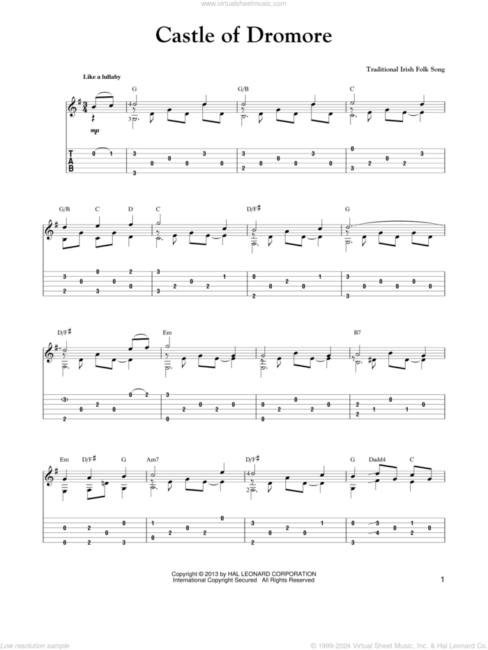 Castle Of Dromore sheet music for guitar solo (easy tablature) by Mark Phillips, easy guitar (easy tablature)