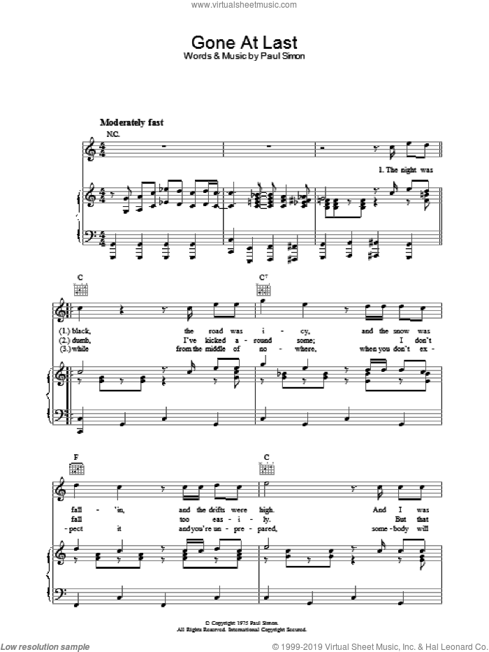 Gone At Last sheet music for voice, piano or guitar by Paul Simon, intermediate skill level
