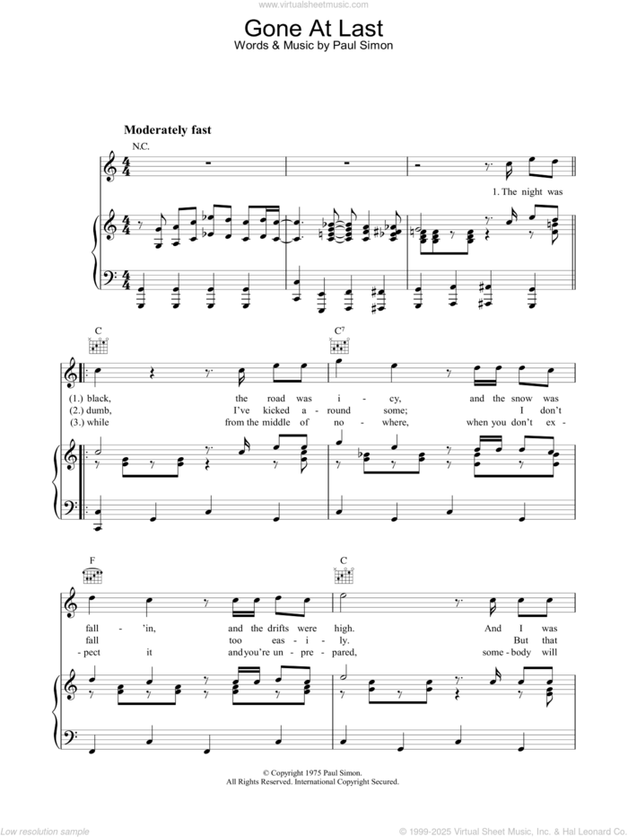 Gone At Last sheet music for voice, piano or guitar by Paul Simon, intermediate skill level