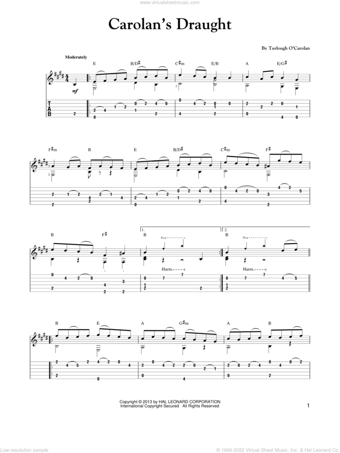 Carolan's Draught (arr. Mark Phillips) sheet music for guitar solo (easy tablature) by Mark Phillips, easy guitar (easy tablature)