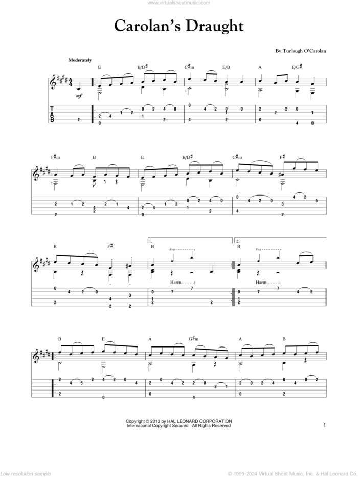 Carolan's Draught (arr. Mark Phillips) sheet music for guitar solo (easy tablature) by Mark Phillips, easy guitar (easy tablature)