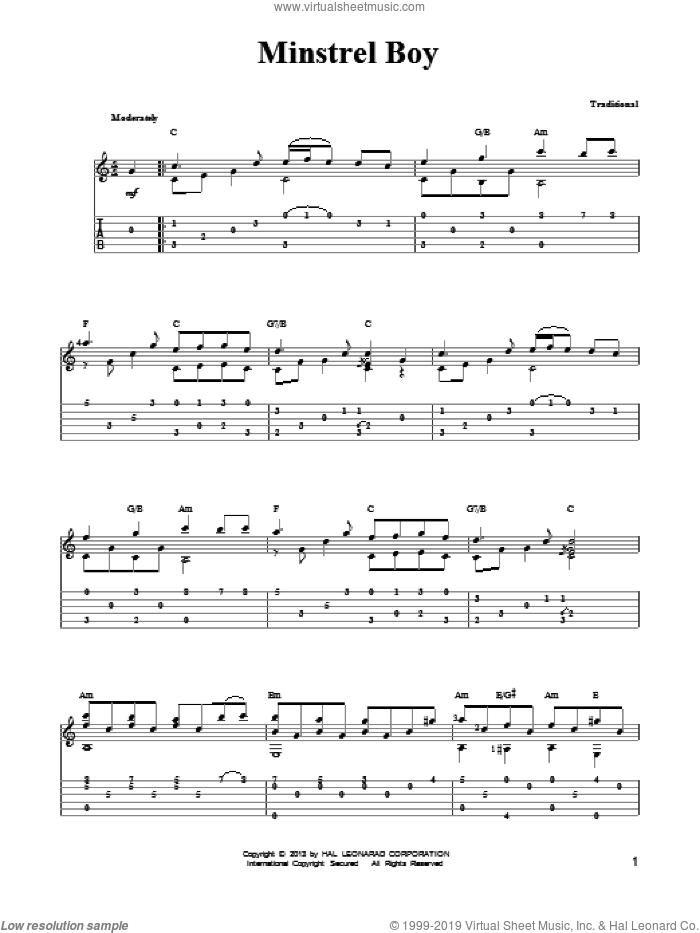 Minstrel Boy (arr. Mark Phillips) sheet music for guitar solo (easy tablature) by Mark Phillips and Miscellaneous, easy guitar (easy tablature)
