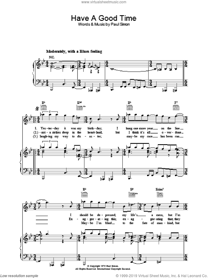 Have A Good Time sheet music for voice, piano or guitar by Paul Simon, intermediate skill level