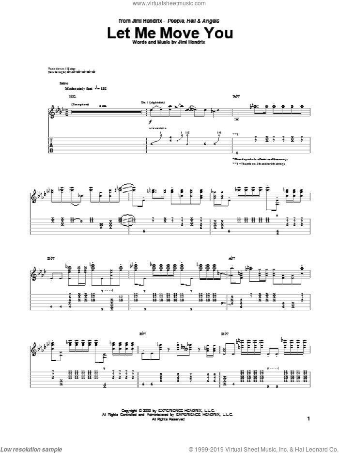 Let Me Move You sheet music for guitar (tablature) by Jimi Hendrix, intermediate skill level