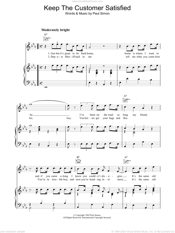Keep The Customer Satisfied sheet music for voice, piano or guitar by Simon & Garfunkel and Paul Simon, intermediate skill level