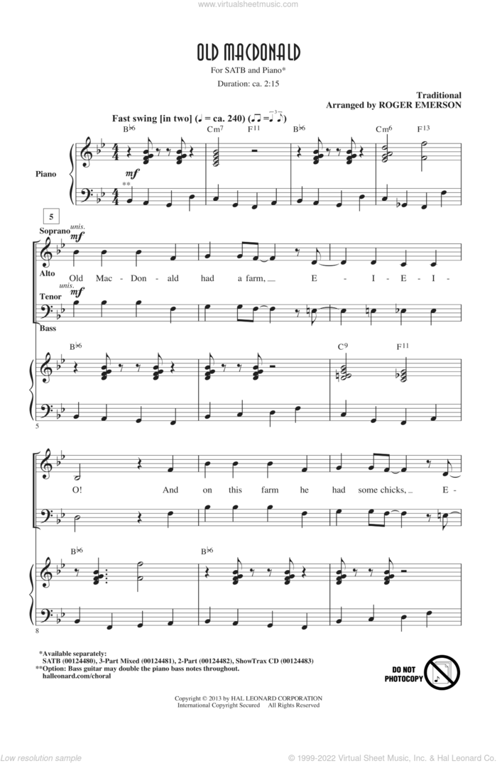 Old MacDonald sheet music for choir (SATB: soprano, alto, tenor, bass) by Roger Emerson, intermediate skill level