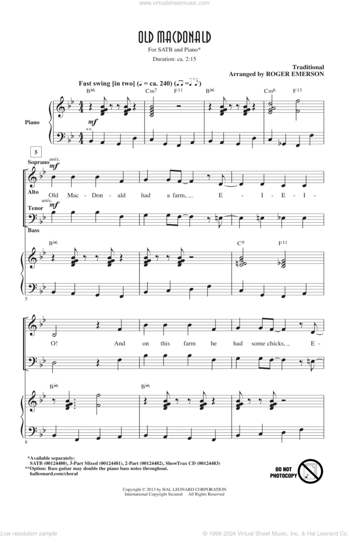 Old MacDonald sheet music for choir (SATB: soprano, alto, tenor, bass) by Roger Emerson, intermediate skill level