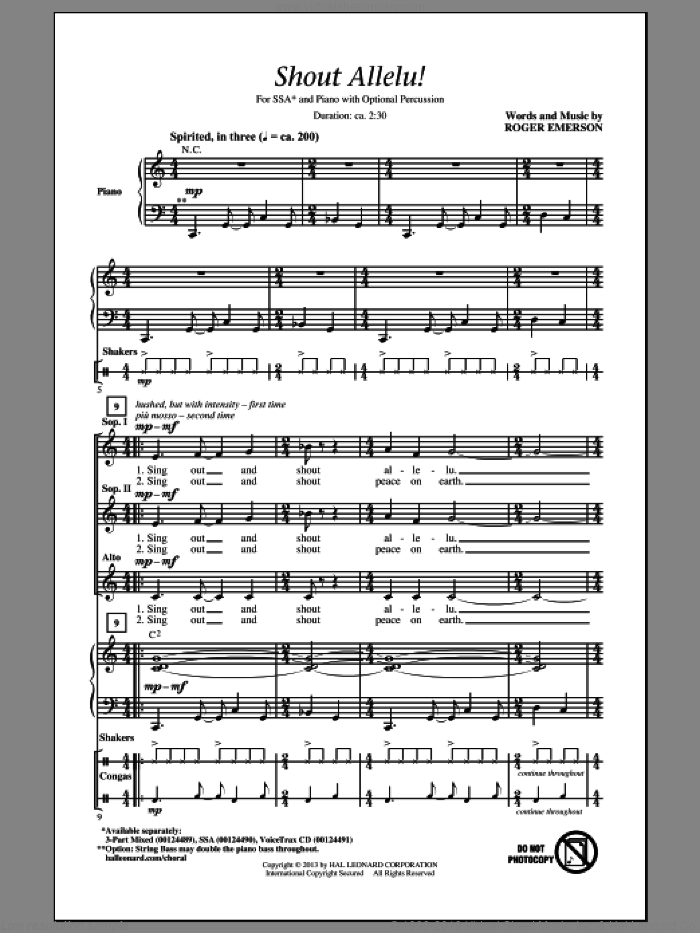 Shout Allelu! sheet music for choir (SSA: soprano, alto) by Roger Emerson, intermediate skill level