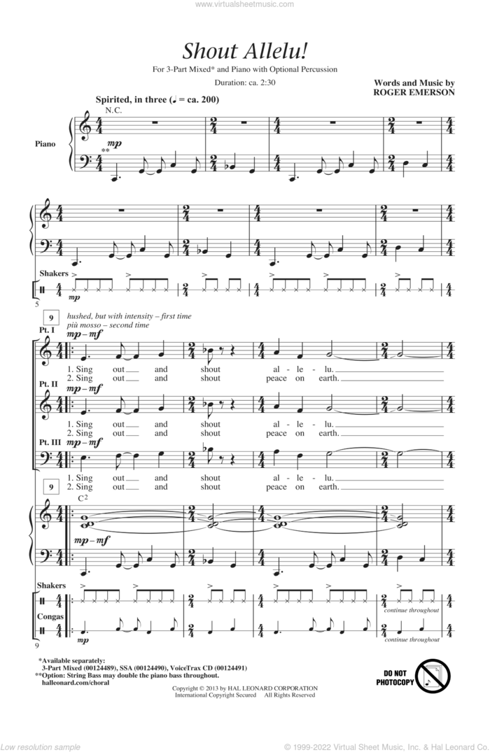 Shout Allelu! sheet music for choir (3-Part Mixed) by Roger Emerson, intermediate skill level