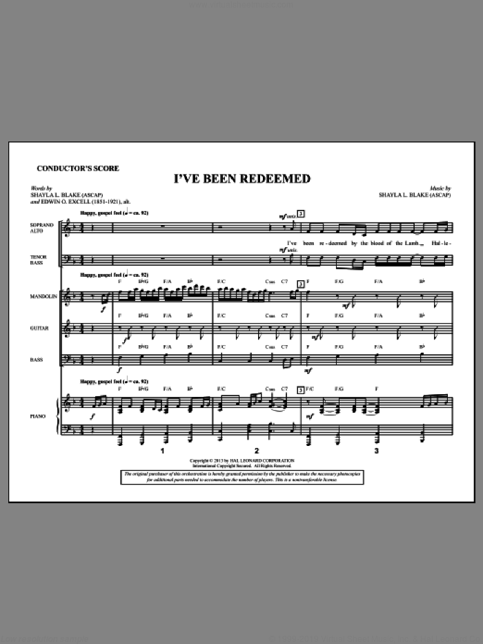I've Been Redeemed (COMPLETE) sheet music for orchestra/band by Shayla Blake, intermediate skill level