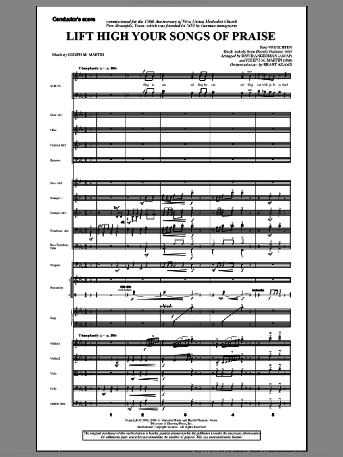 Lift High Your Songs Of Praise (from Footprints In The Sand) (COMPLETE) sheet music for orchestra/band by Joseph M. Martin and David Angerman, intermediate skill level