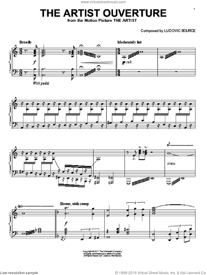 The Artist Ouverture sheet music for voice, piano or guitar by Ludovic Bource, intermediate skill level
