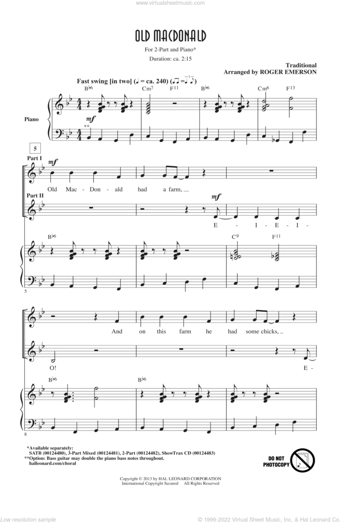 Old MacDonald sheet music for choir (2-Part) by Roger Emerson, intermediate duet