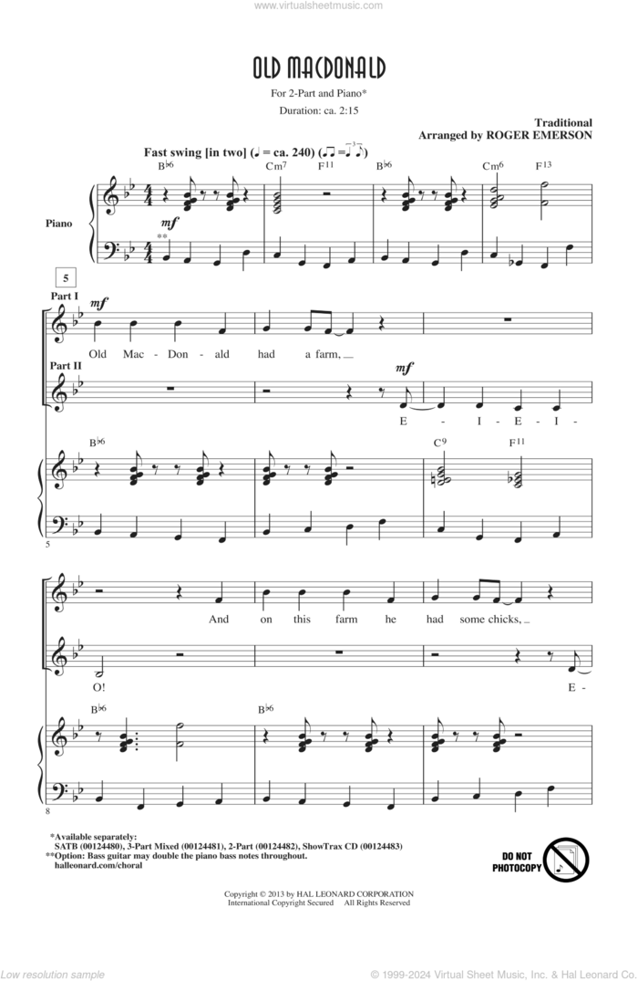 Old MacDonald sheet music for choir (2-Part) by Roger Emerson, intermediate duet