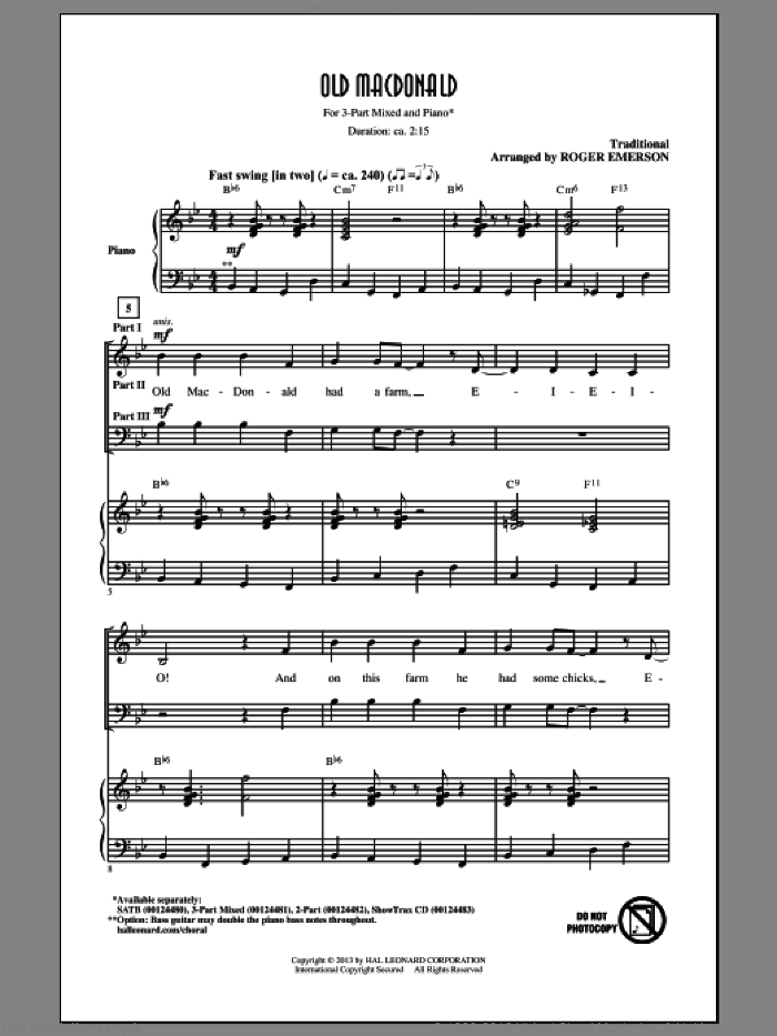Old MacDonald sheet music for choir (3-Part Mixed) by Roger Emerson, intermediate skill level