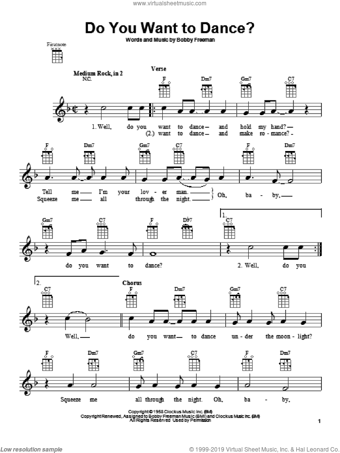 Do You Want To Dance? sheet music for ukulele by Bobby Freeman, intermediate skill level