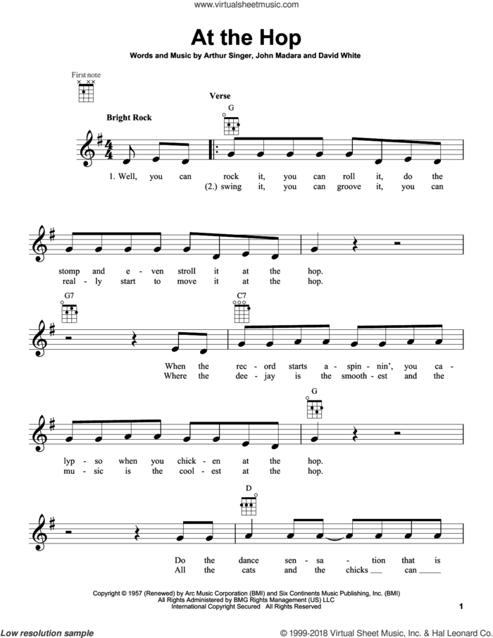 At The Hop sheet music for ukulele by Danny & The Juniors, intermediate skill level