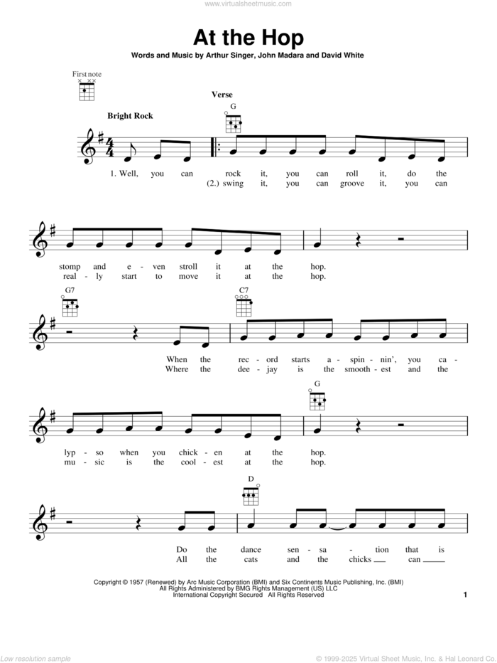 At The Hop sheet music for ukulele by Danny & The Juniors, intermediate skill level