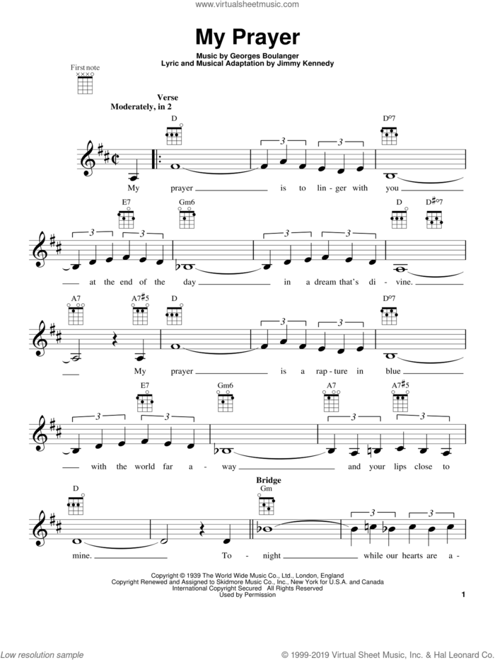 My Prayer sheet music for ukulele by The Platters, intermediate skill level