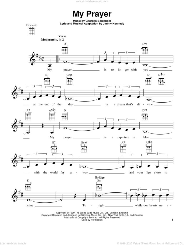 My Prayer sheet music for ukulele by The Platters, intermediate skill level