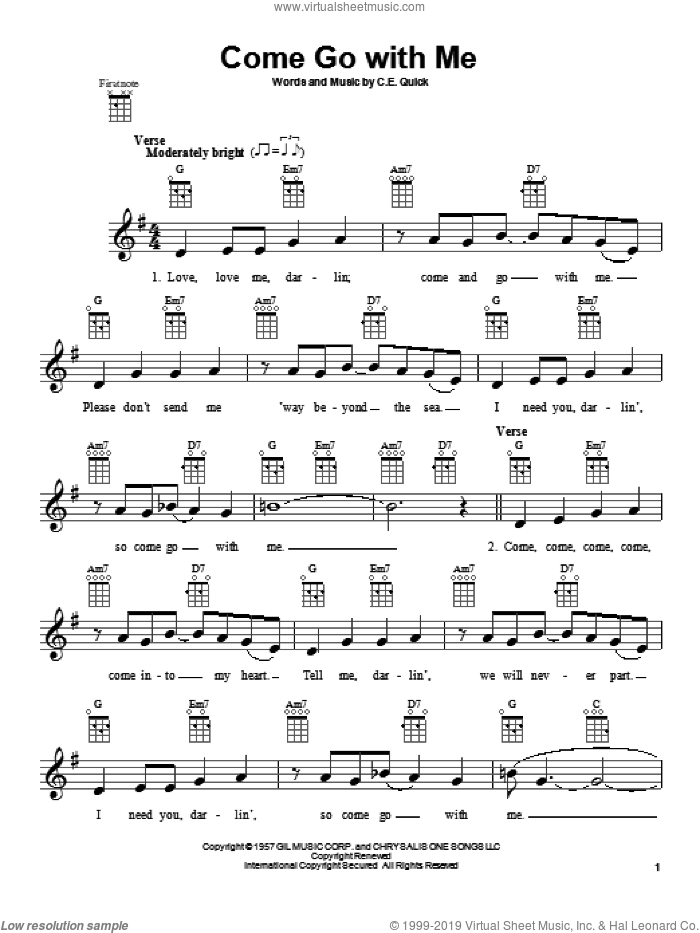 Come Go With Me sheet music for ukulele by The Beach Boys, Dell-Vikings and Dion, intermediate skill level
