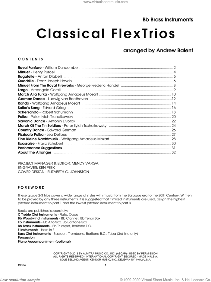 Classical FlexTrios, Bb brass instruments sheet music for trio (Bb instruments) by Balent, classical score, intermediate skill level