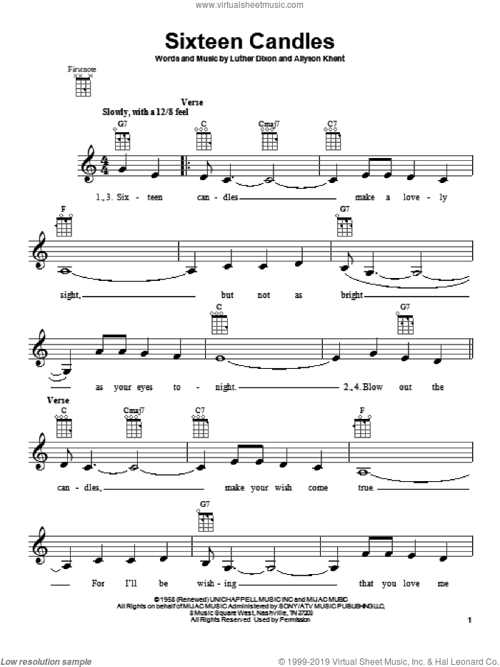 Sixteen Candles sheet music for ukulele by The Crests, intermediate skill level