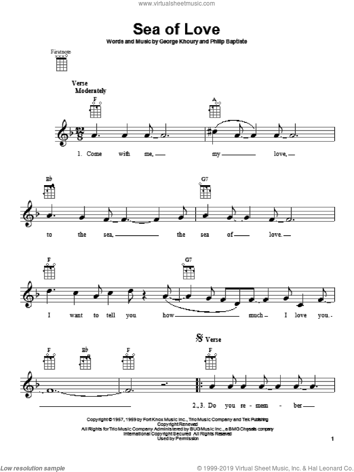 Sea Of Love sheet music for ukulele by Honeydrippers and Phil Phillips with The Twilights, intermediate skill level