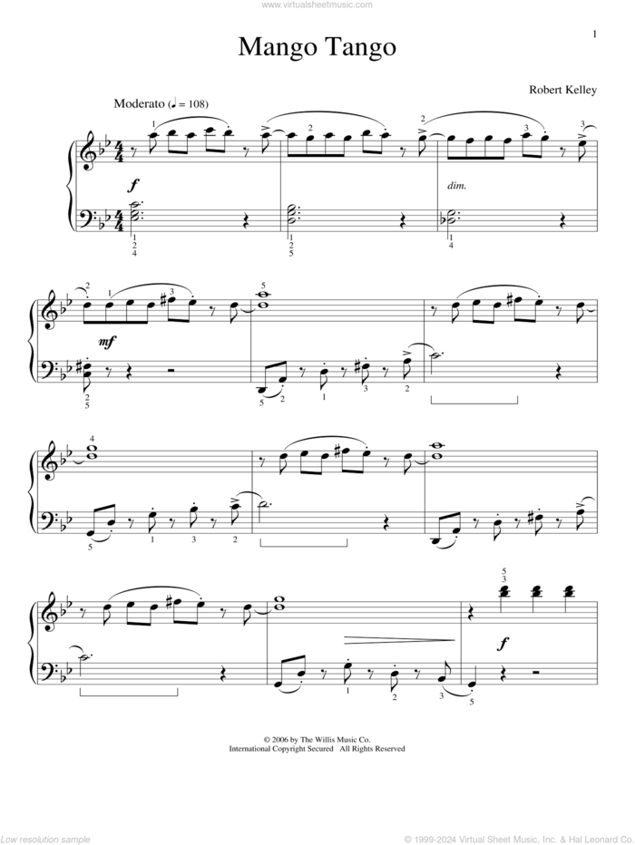 Mango Tango sheet music for piano solo (elementary) by Robert Kelley, beginner piano (elementary)