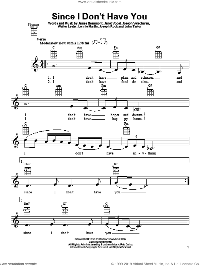 Since I Don't Have You sheet music for ukulele by The Skyliners, intermediate skill level