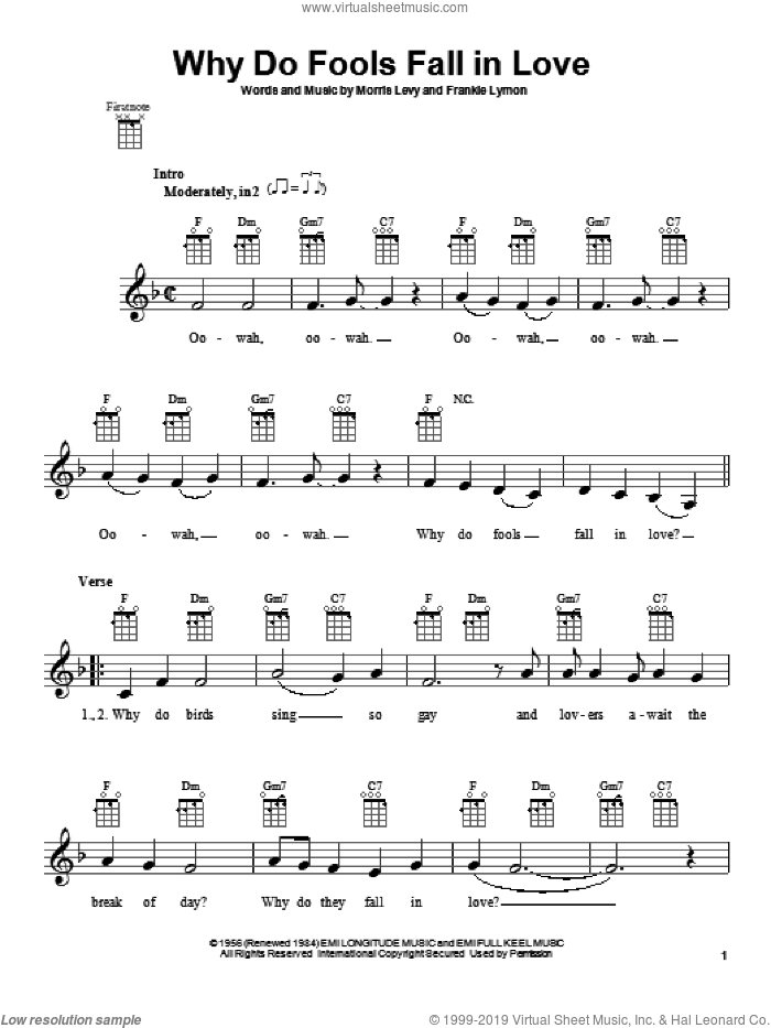 Why Do Fools Fall In Love sheet music for ukulele by Frankie Lymon & The Teenagers, intermediate skill level