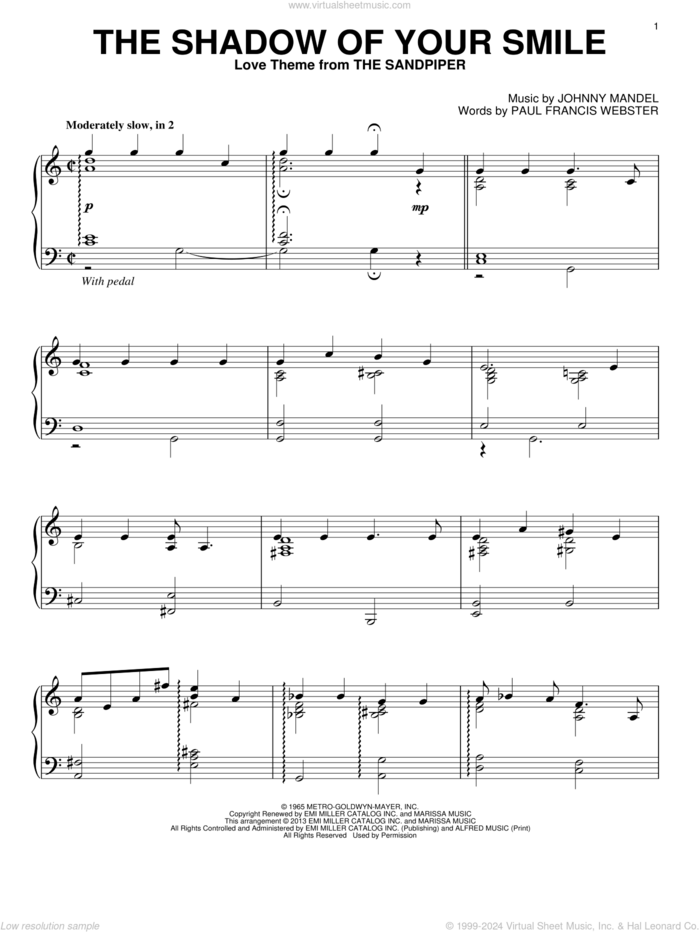 The Shadow Of Your Smile, (intermediate) sheet music for piano solo by Johnny Mandel, intermediate skill level