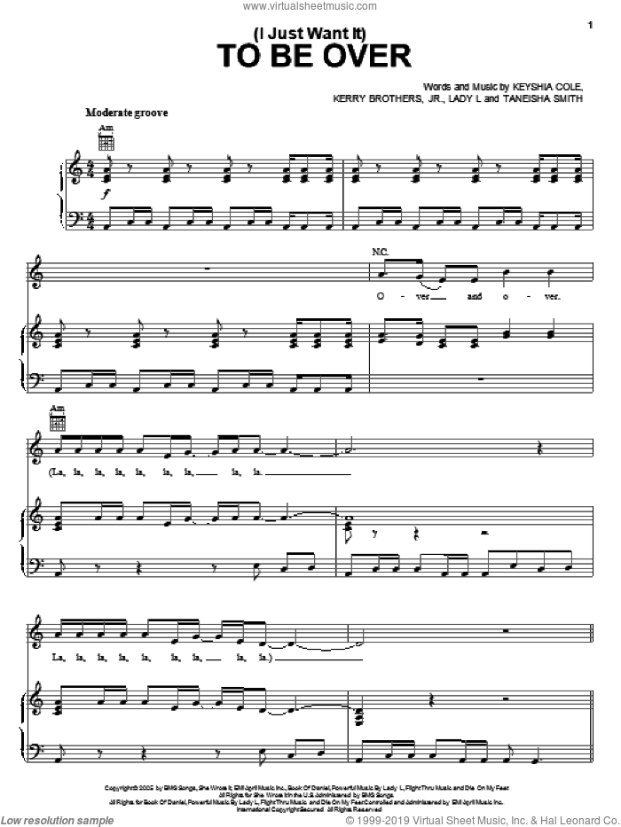 (I Just Want It) To Be Over sheet music for voice, piano or guitar by Keyshia Cole, Kerry Brothers, Lady L and Taneisha Smith, intermediate skill level