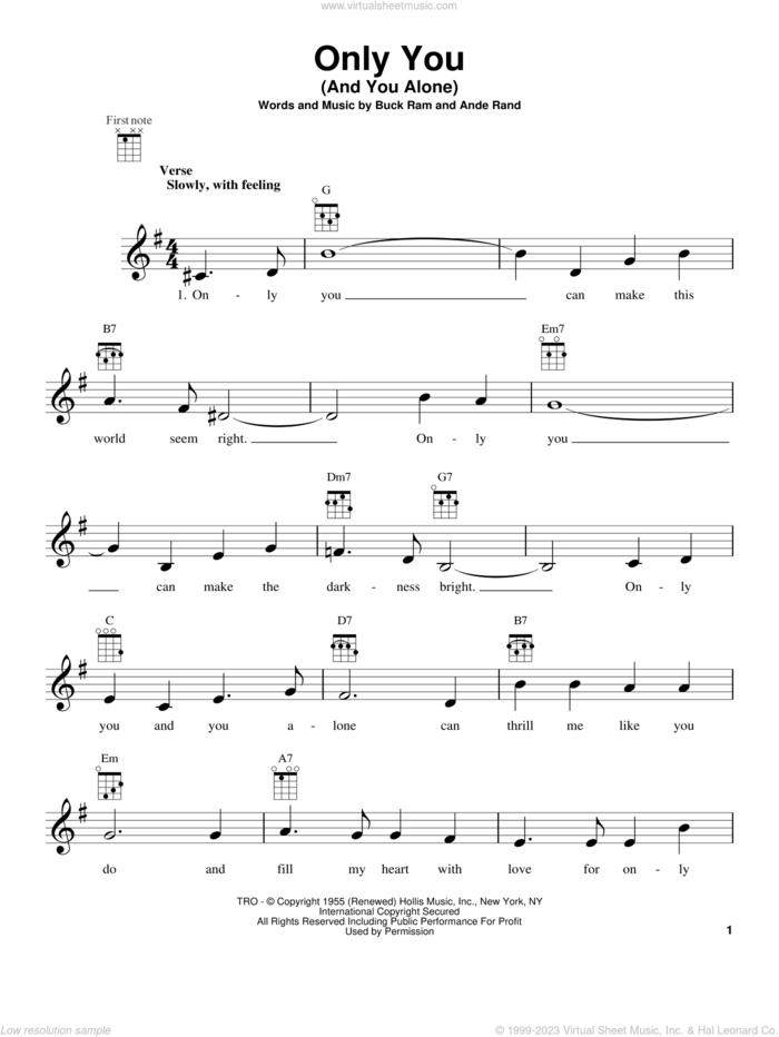 Only You (And You Alone) sheet music for ukulele by The Platters, intermediate skill level