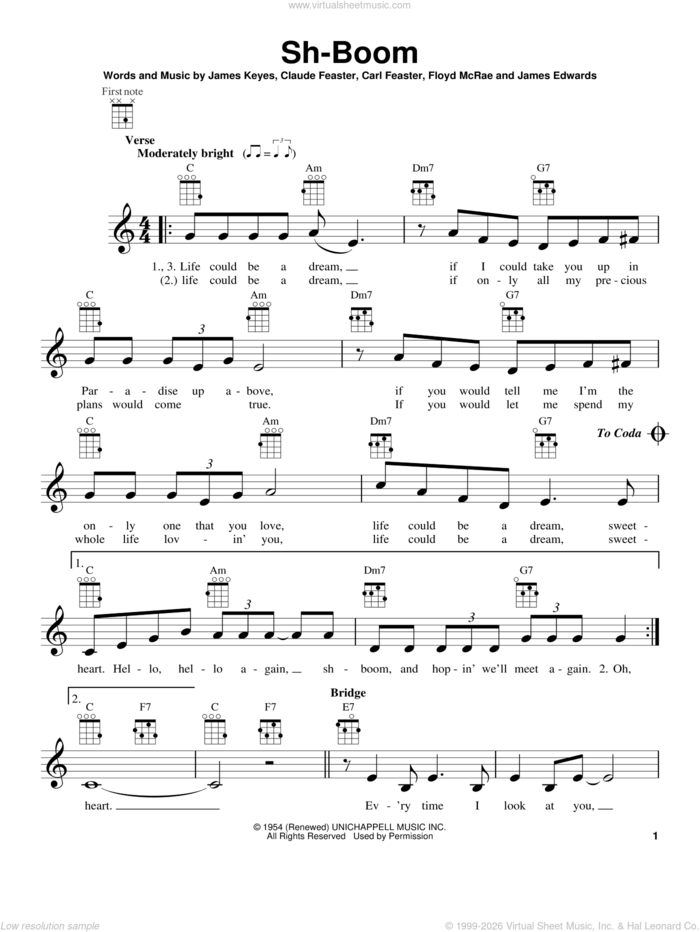 Sh-Boom sheet music for ukulele by The Crew-Cuts, intermediate skill level
