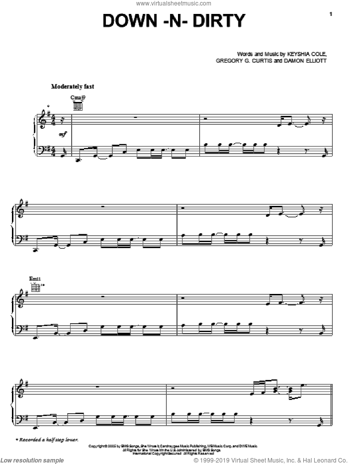 Down-N-Dirty sheet music for voice, piano or guitar by Keyshia Cole, Damon Elliott and Gregory Curtis, intermediate skill level